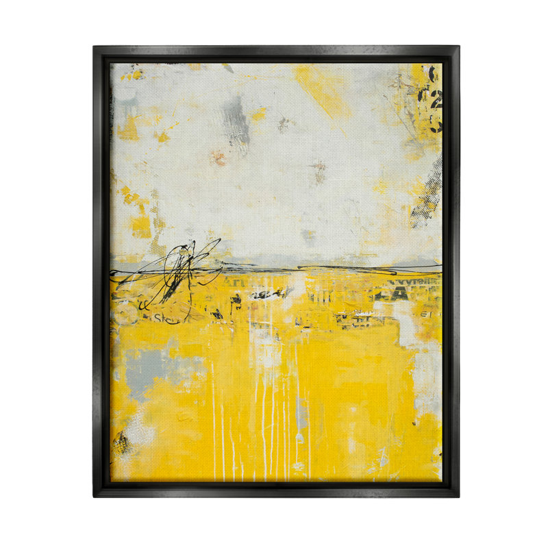 «Yellow Weathered Street Style Modern Scribble Stochter» par Erin Ashley - peinture à cadre flottant sur toile