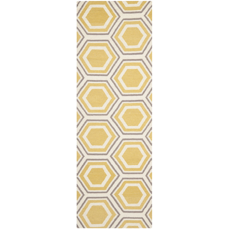 Robby Hand Woven Flat Weave Wool Geometric Rug, Runner 2'6" x 8'