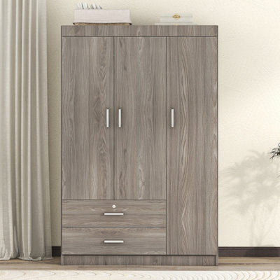 Armoire 3 portes avec 2 tiroirs, effet grain de bois