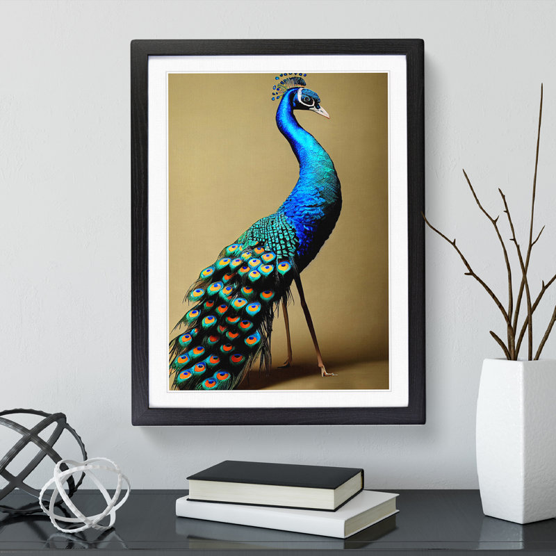 Stunning Peacock - Single Picture Frame Print, Black Framed, 64cm H x 46cm W x 2cm D