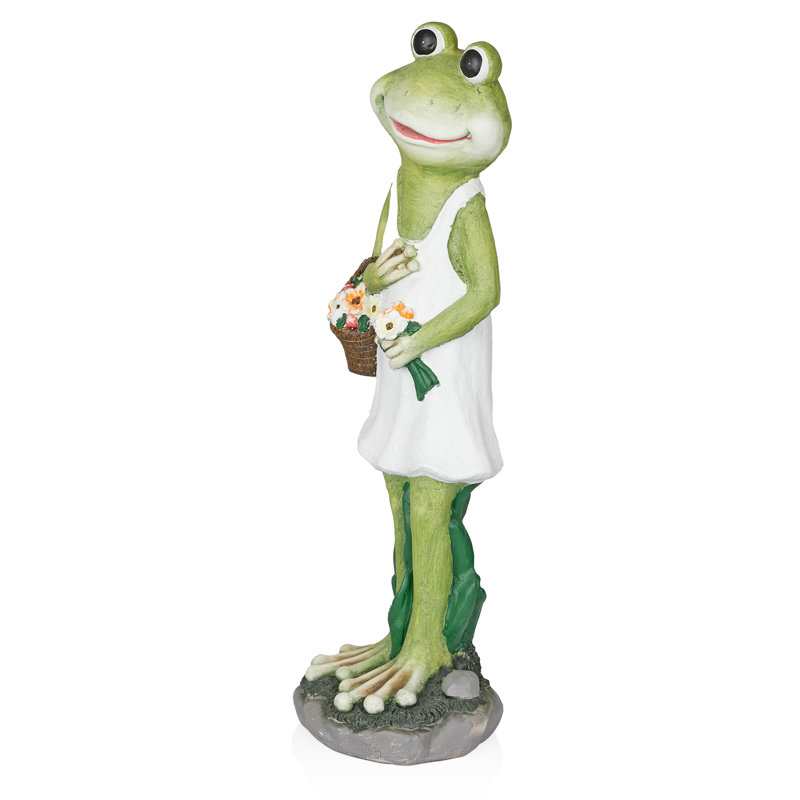 31"H Frog in White Dress Statue with Flowers for Garden, Patio & Lawn