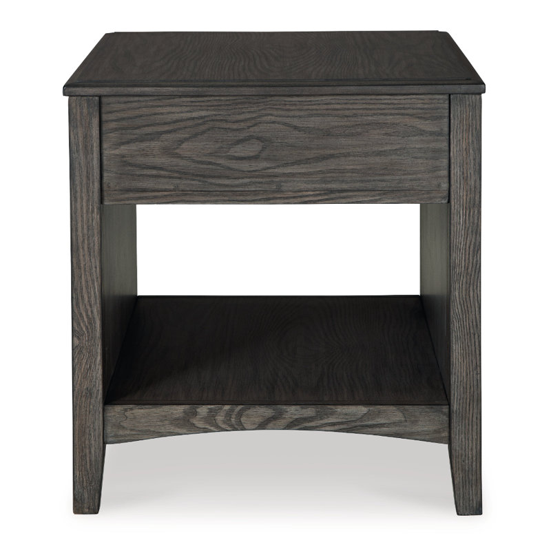 Gray Rectangular Wood End Table with Storage Drawer