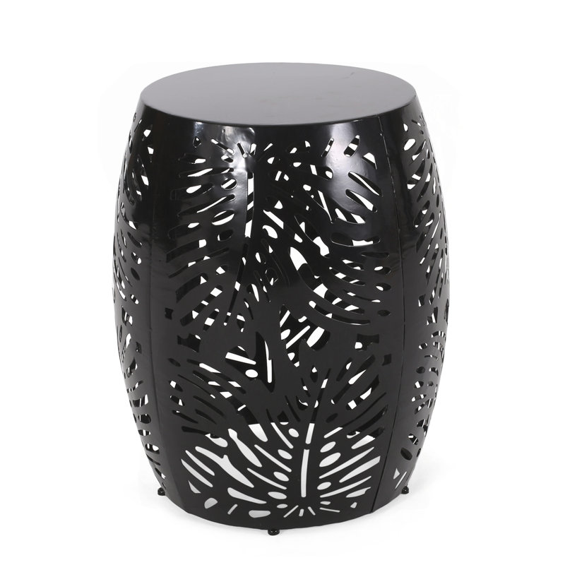 Modern Metal End Table With Durable Powder-Coated Frame And Elegant Iron Cut Design For Indoor And Outdoor Use, Black