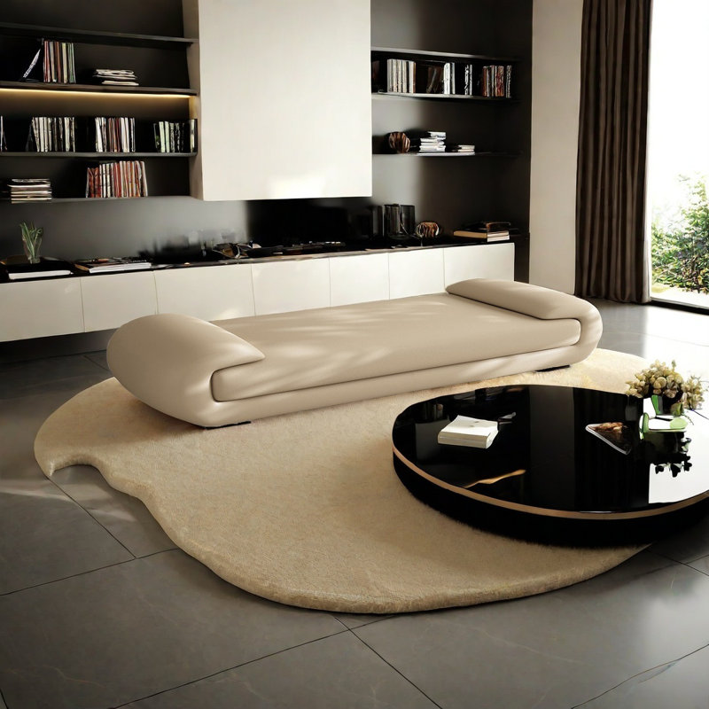 Banc rembourré en cuir Jacara, Crème