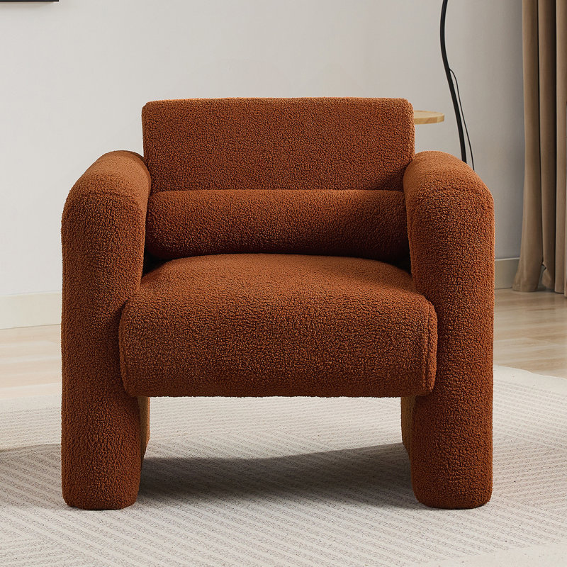 Chaise d'appoint moderne avec accoudoirs rembourrés en sherpa, Orange moelleux