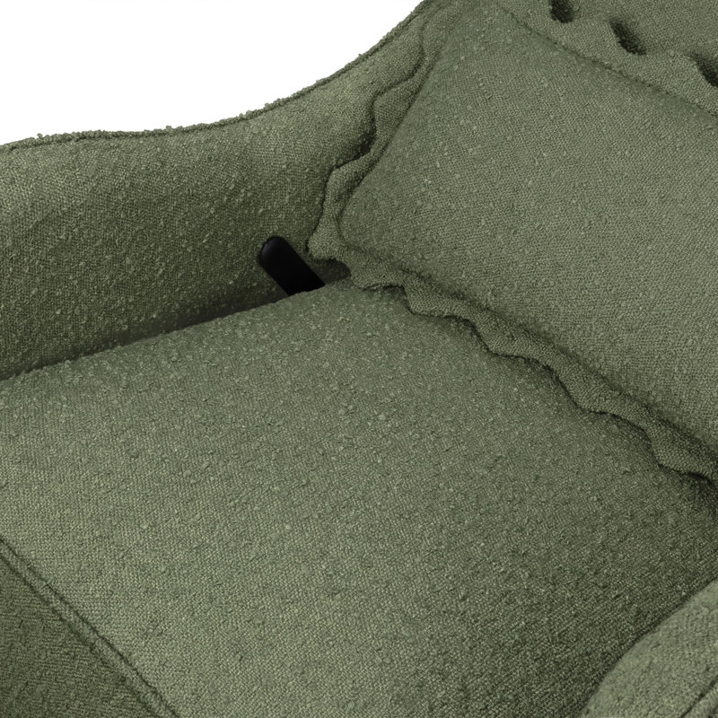 Olive Boucle Swivel Recliner with Wood Base