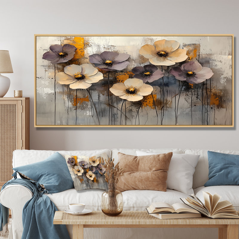 Imronbek Golden Zinnias fleurs sauvage beauté dépliée V - Zinnias Wall Art Decor, H 28 po x l 60 po, Crème, crème