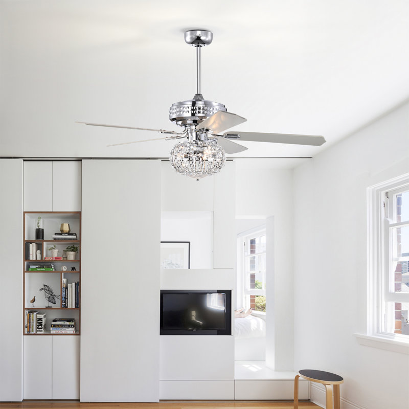 Ventilateur de plafond en cristal à 5 pales de 25,98 po avec télécommande et ensemble d'éclairage inclus