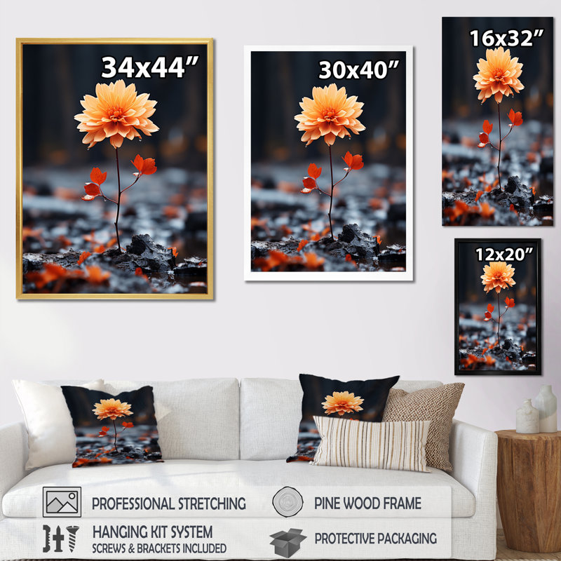Tapisserie d'automne pêche II - art mural floral, salon, H 32 po x l 16 po x P 1 po, Encadrement doré