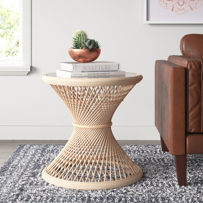 Aylon Glass Top End Table, Natural
