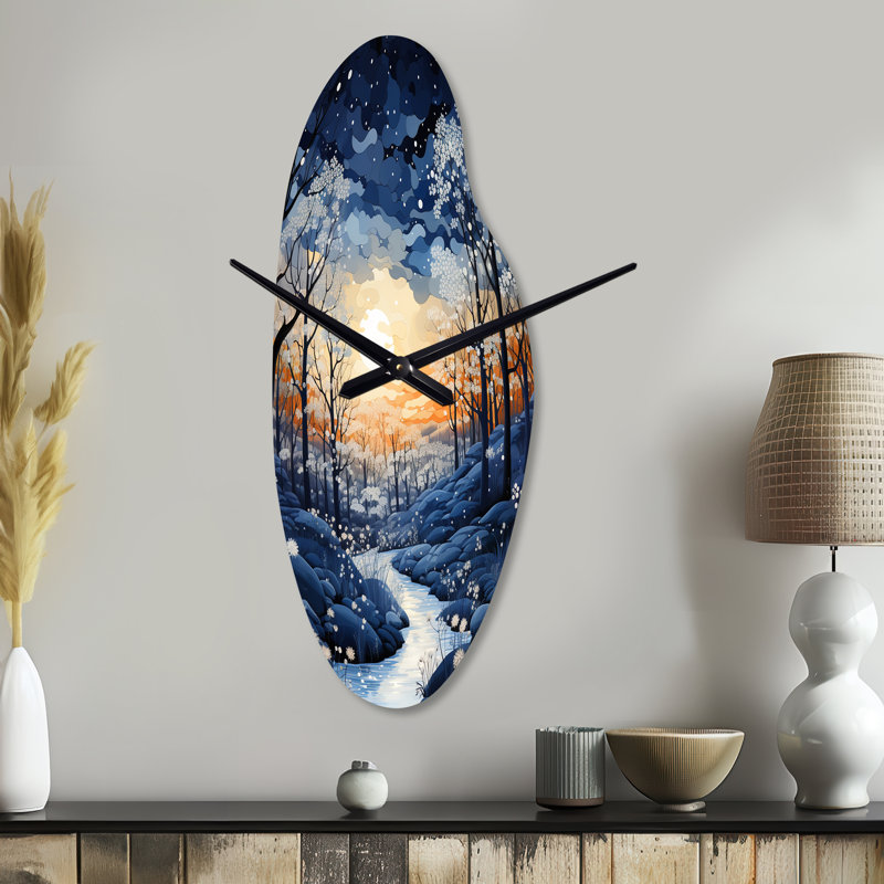 Horloge murale incurvée asymétrique bleue forêt, Médium