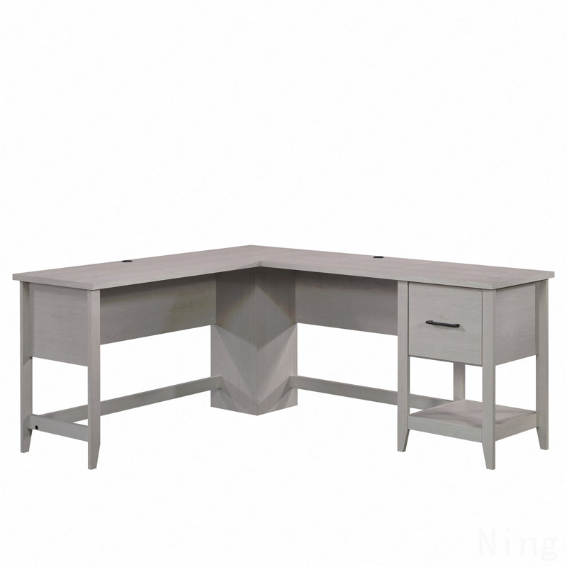 Transitional L-Shaped Desk With File Drawer, Blanc