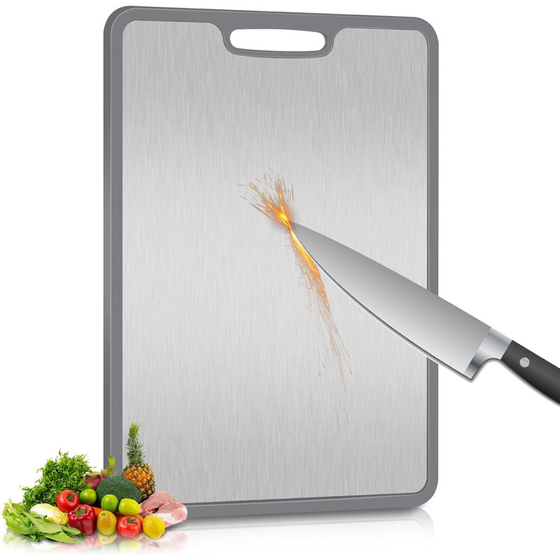 Planches à découper en titane pour la cuisine, planche à découper en titane antidérapante avec protection de bord et poignée sécuritaire, qualité alimentaire double face, facile à nettoyer, plus sécuritaire, choix plus sain 15 po x 11 po