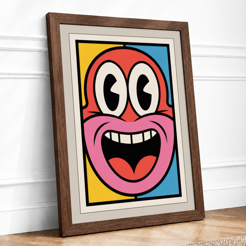 Cheerful Face Retro - Print, A4 - 29.7 x 21.0 cm, Walnut
