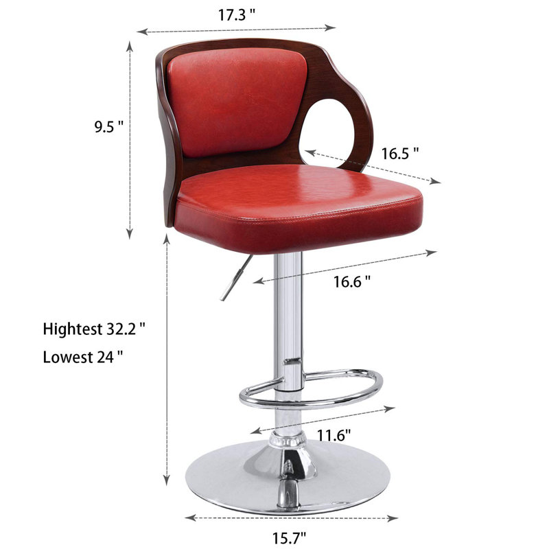 Tabouret pivotant en cuir synthétique à 360 ° Hartung, Rouge, 1
