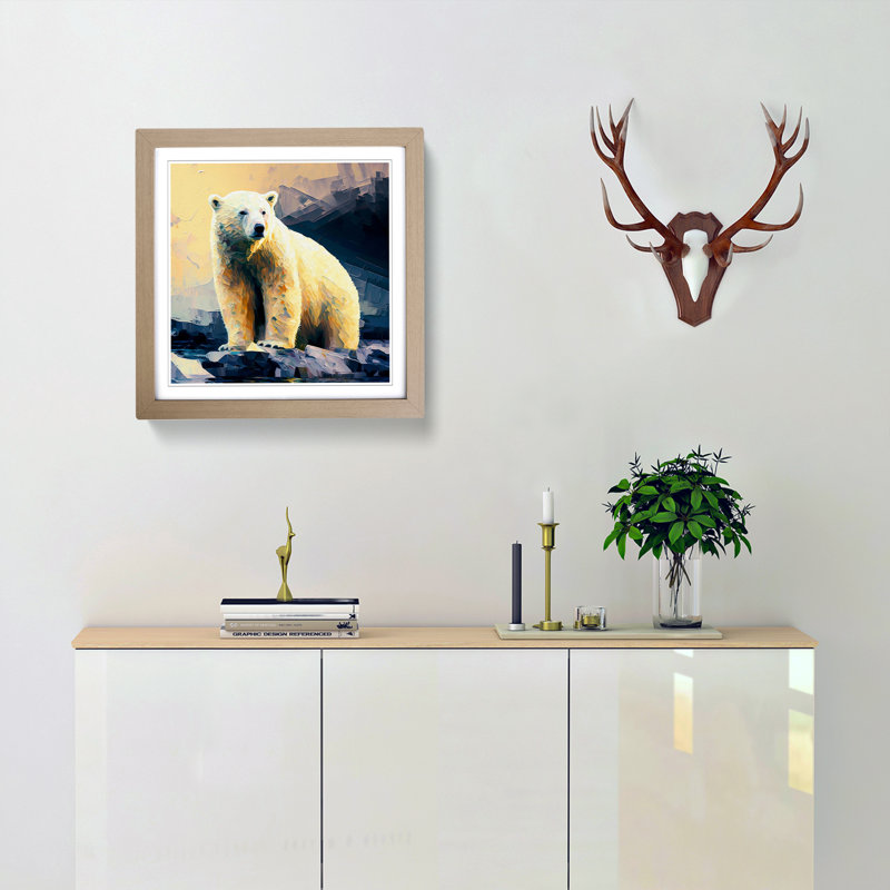Polar Bear Post-Impressionism - Single Picture Frame Print on Wood, Oak