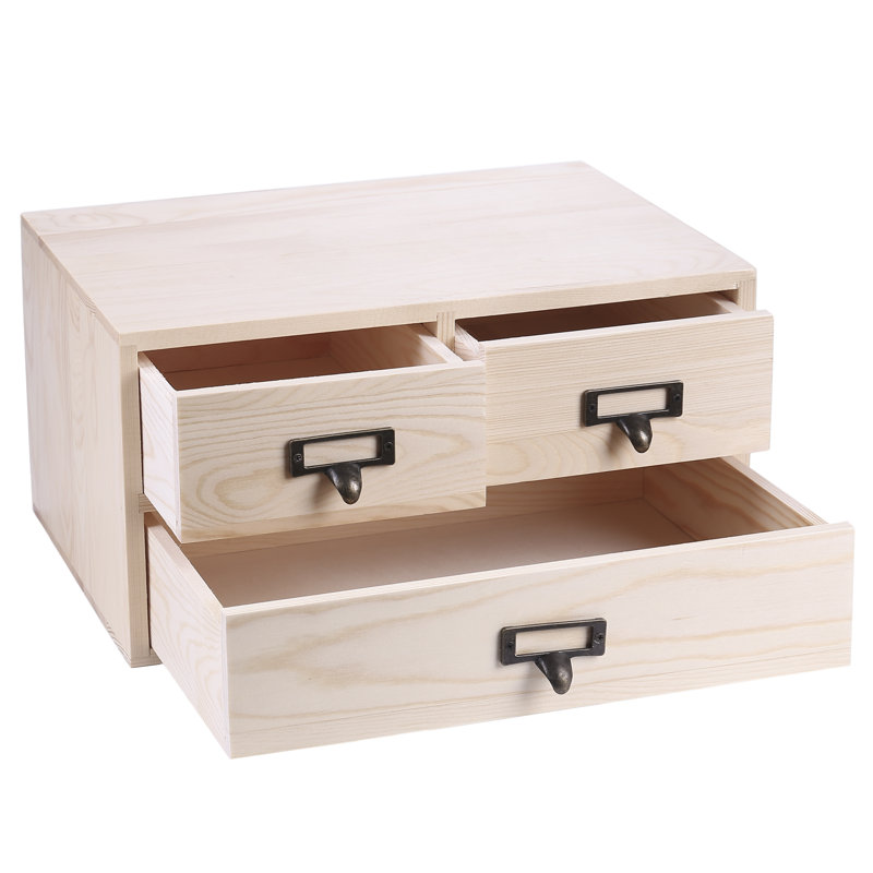 Kennon 3 Drawer Solid Wood Desk Organizer, Light Brown