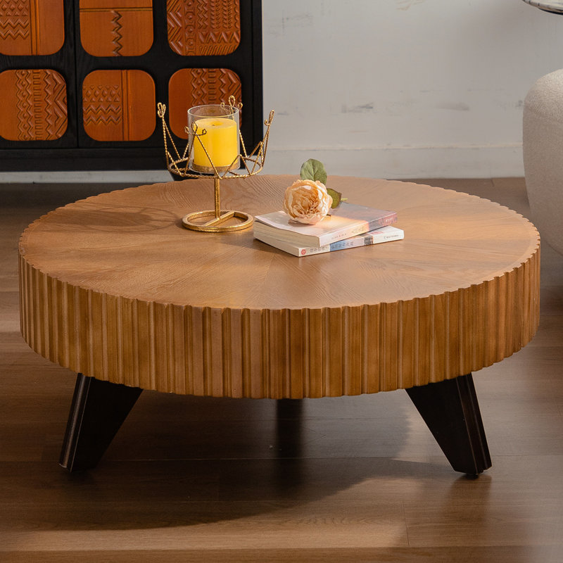 Table basse ronde 35,4 po, Brun, Naturel