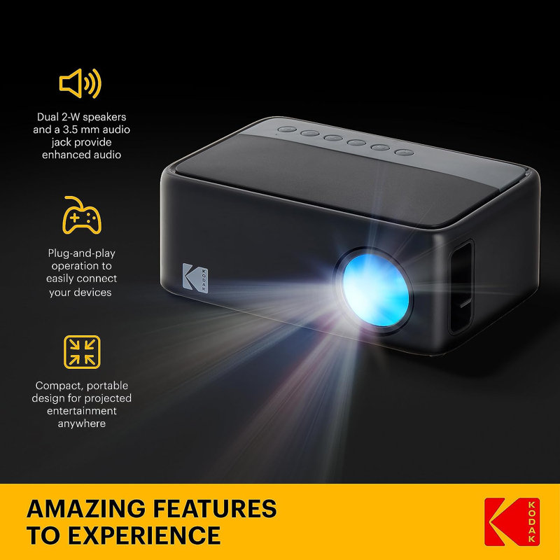 Kodak Pico Projector 40 Lumens Portable Projector with Remote Included, Black