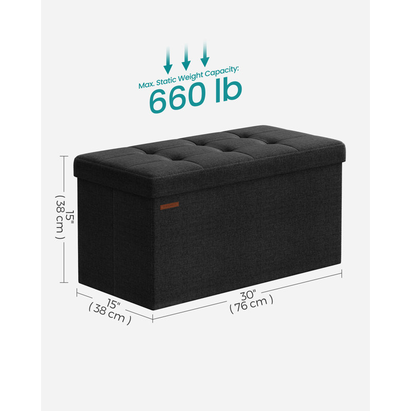 Russchelle 76cm Wide Rectangle Solid Colour Footstool Ottoman with Storage, Ink Black