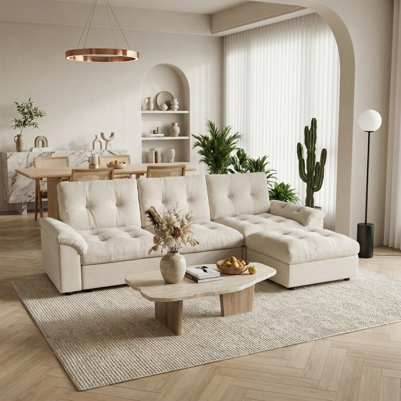 Canapé modulaire 103,5 po Cloud, Chenille beige, H 38,85 po x l 103,5 po x P 56 po