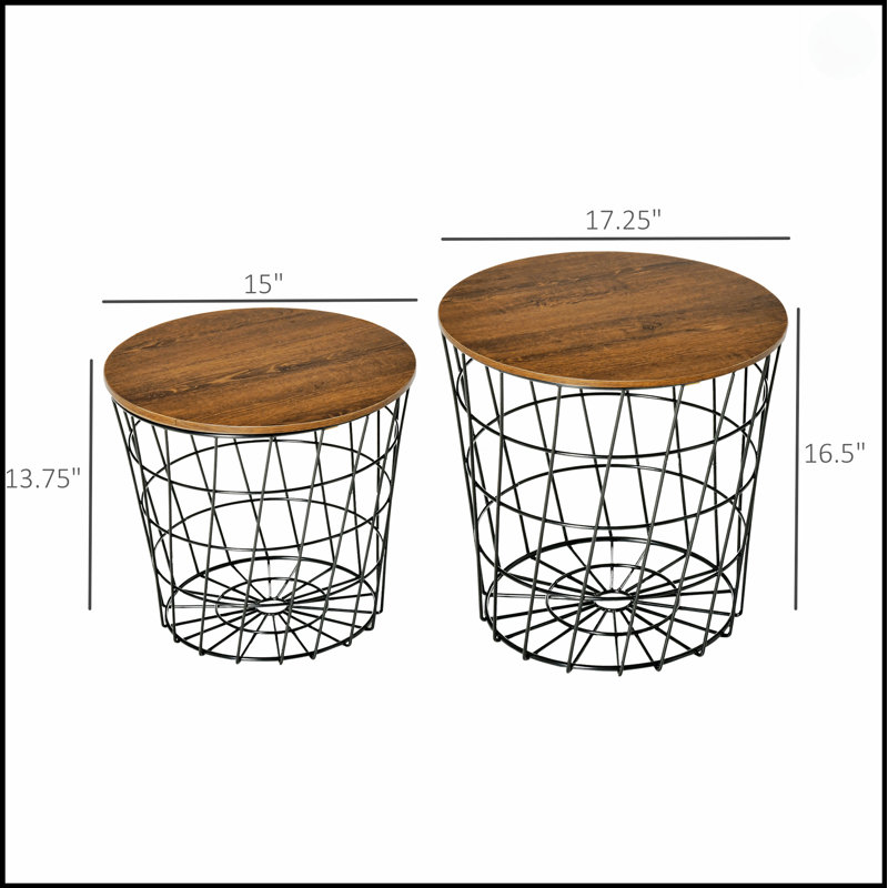 Ensemble de 2 tables de bout, tables gigognes avec rangement, tables d'appoint rondes avec plateau amovible pour salon, chambre à coucher