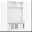Élégant portemanteau avec portes coulissantes, portemanteau polyvalent avec 6 crochets et poignées, armoire-vestibule avec rangement pour chaussures-308695486