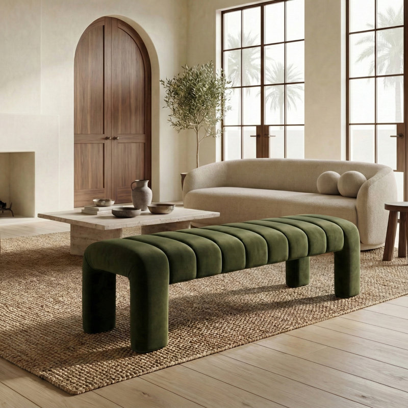 Banc rembourré Gliese, Velours vert boisé