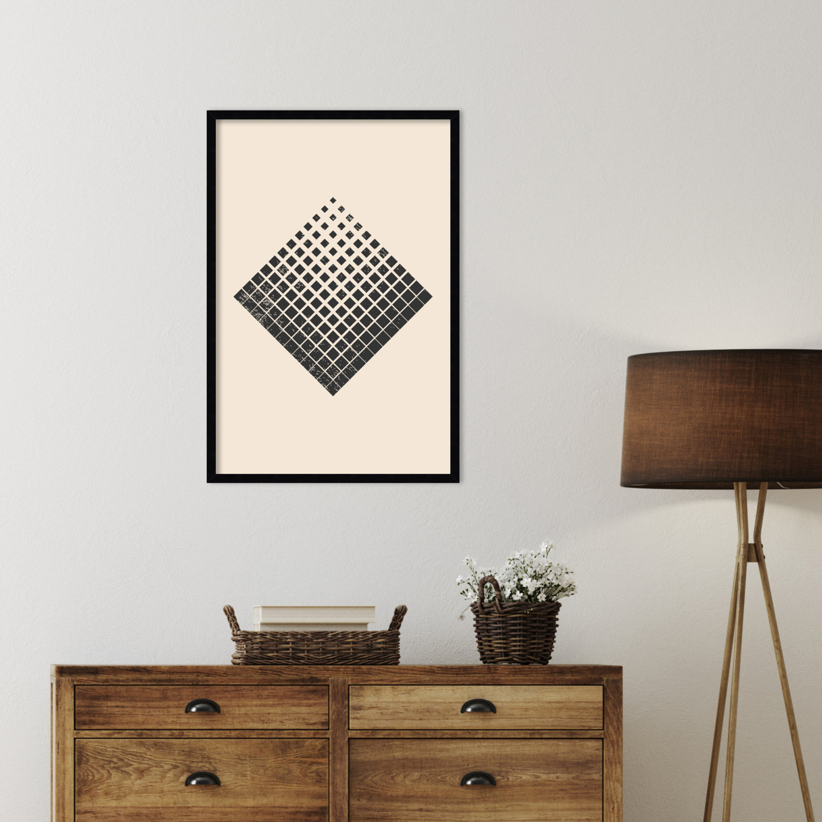 Minimal Halftone Shapes No. 3 Print, 33" H x 23" W x 1" D, Black