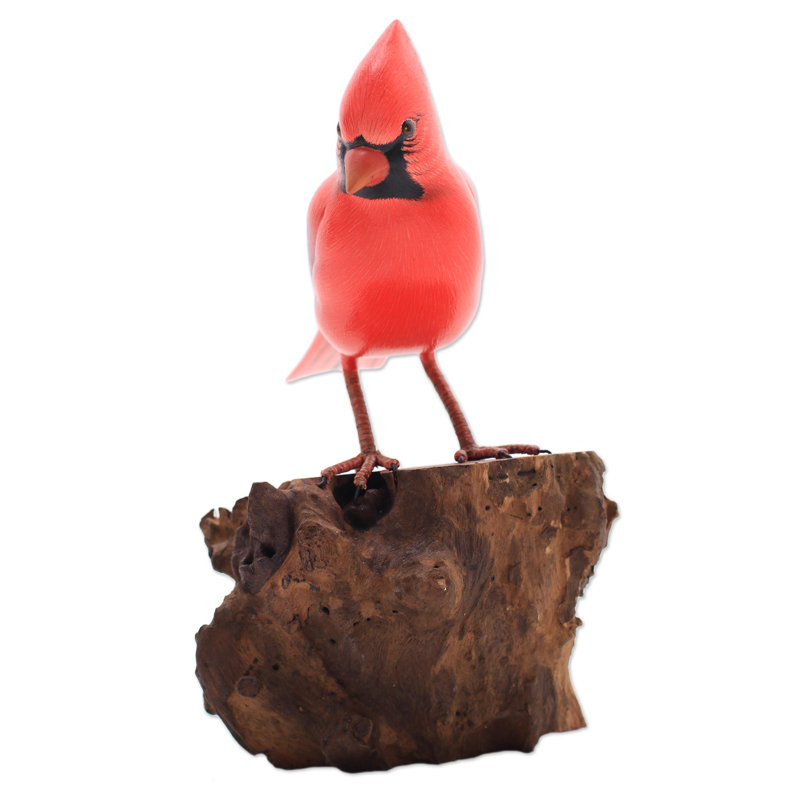 Perched Virginia Cardinal Wood Sculpture