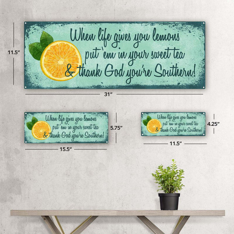 "When Life Gives You Lemons", plaque en métal sur métal, H 5,75 po x l 15,5 po x P 0,04 po