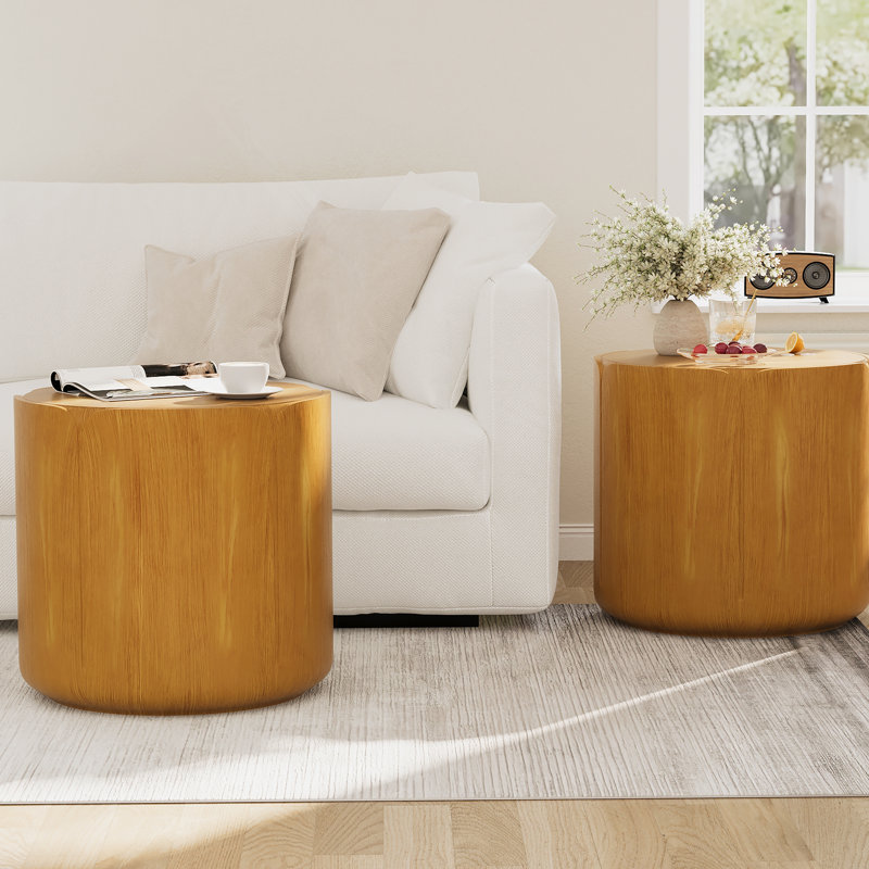 Ensemble table d'appoint ronde, table de bout simple pour patio, jardin, cour arrière, salon, Naturel, 2