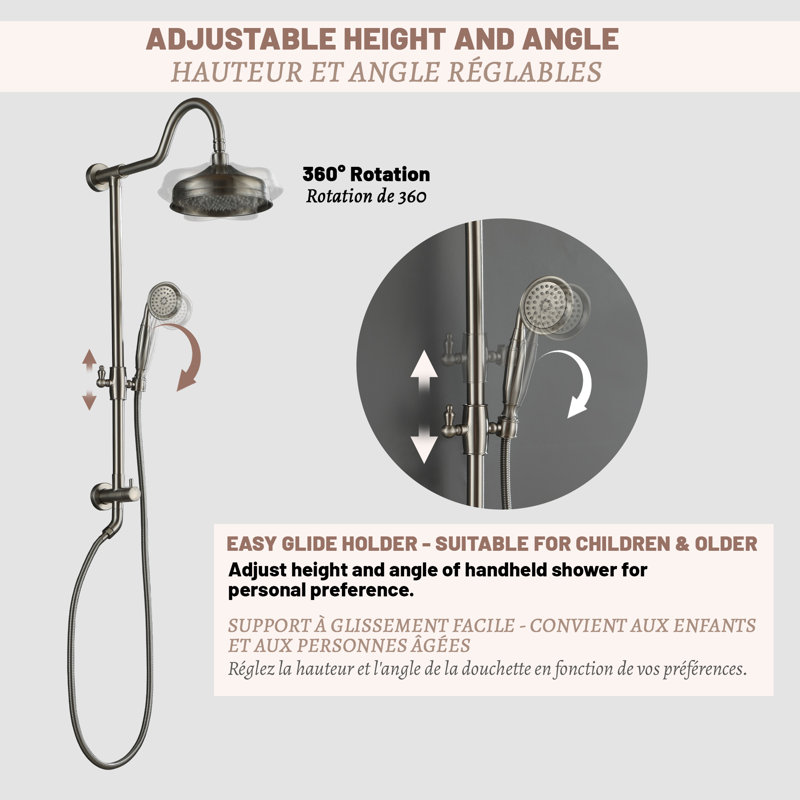 Complete Shower System(No Include Rough-in Valve), Brushed Nickel