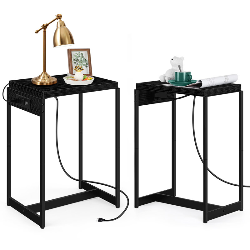 Farlan End Table Set Built-In Outlets, Black
