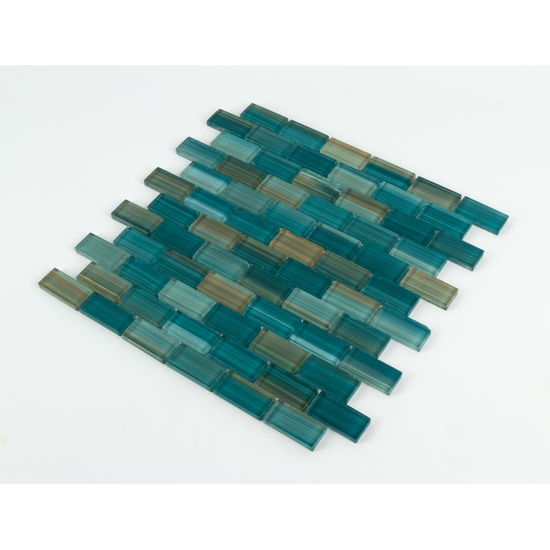 Carreau de mosaïque en verre à bord droit 1 "x 2" pour piscine, Vert lagon