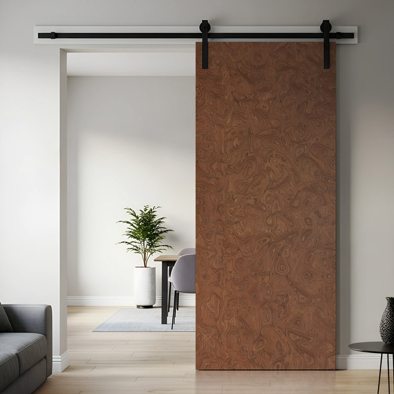 Dark Walnut Smooth Flush Hollow Core Barn Door Kit with Matte Black Hardware