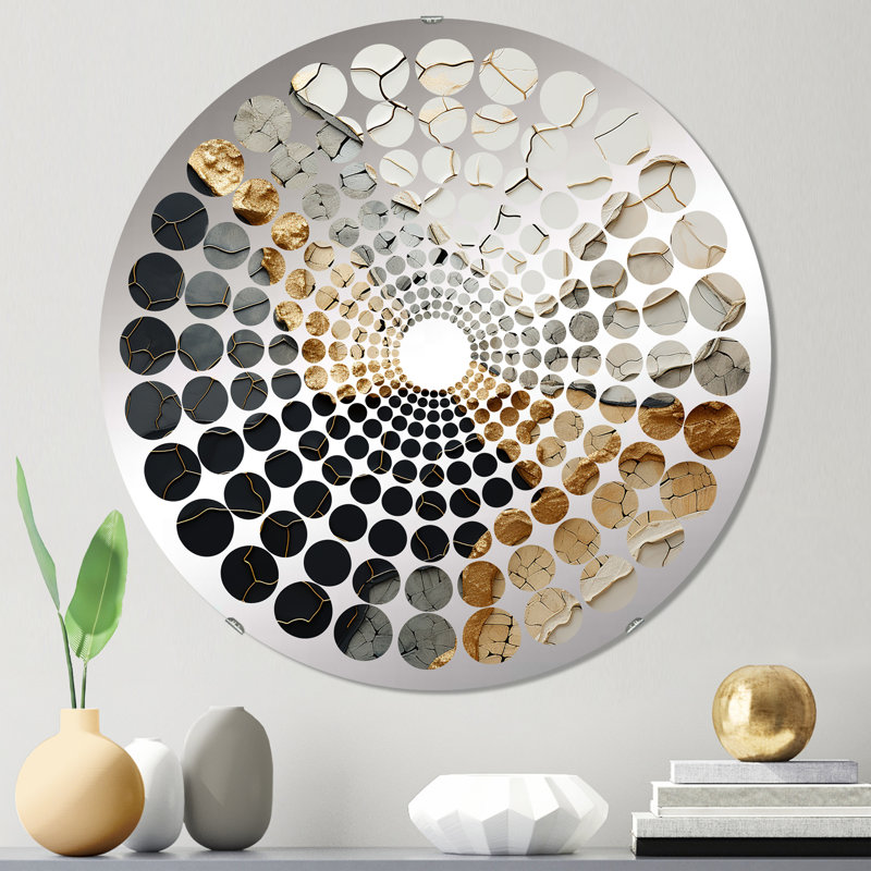 Miroir décoratif à points radiaux noir et doré MIR107326 C, 23,6 po x 23,6 po