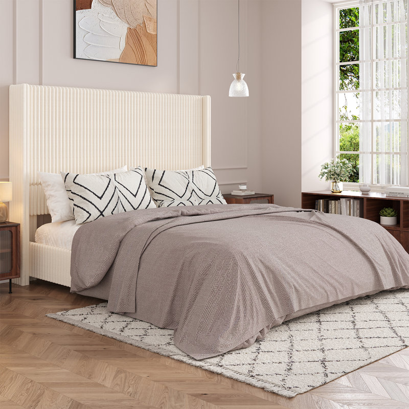 51" Tall Headboard King Size Lift Up Storage Bed Frame With Hydraulic Storage, Upholstered Corduroy Platform Bed With Wingback Headboard, Built-in Charging Station With 2 Usb Ports, No Box Spring Needed, Beige