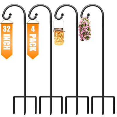 32 Inch Shepherds Hooks For Outdoor 4 Pack Garden Hooks For Hanging Plants, Lanterns, Bird Feeders, Adjustable, Matte Black