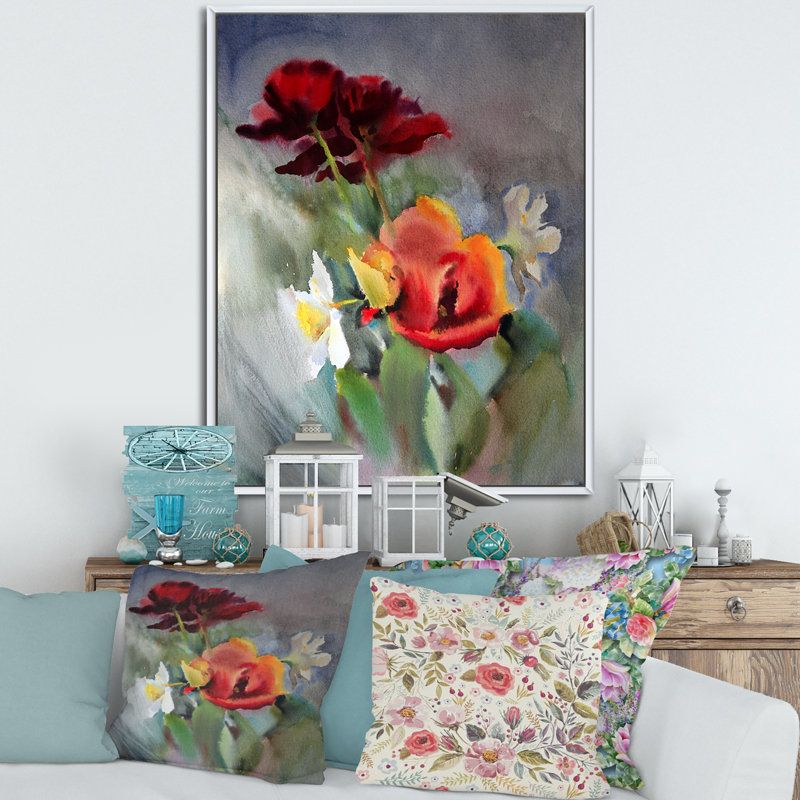 «Blossoming Vibrant Wildflowers», peinture sur toile, H 20 po x l 12 po x P 1po, Toile blanche encadrée