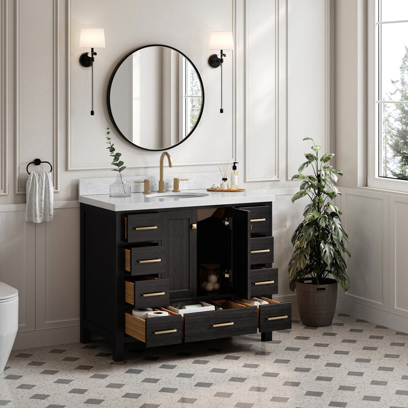 Ensemble de meuble-lavabo simple 43 po Amariani, Chêne noir / laiton satiné