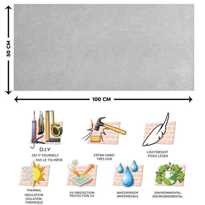 19.7" x 39.4" Wall Paneling (10-pack), Light Gray