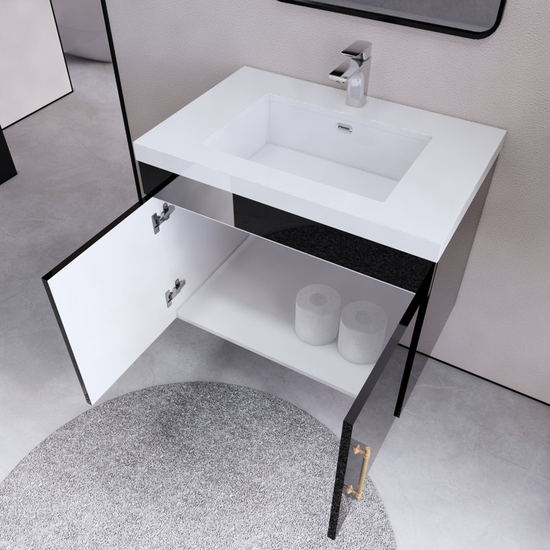 Ensemble de meuble-lavabo mural simple 30 po Foushee, Noir lustré, 30"