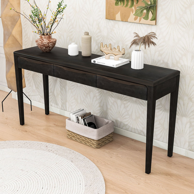 Console légère de luxe avec 3 tiroirs et poignées ondulées, Noir