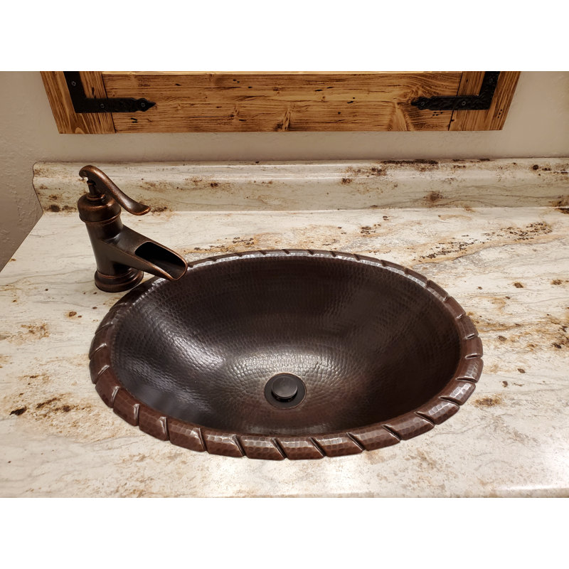 19" Oval Hand-Hammered Copper Bathroom Sink with Decorative Edging