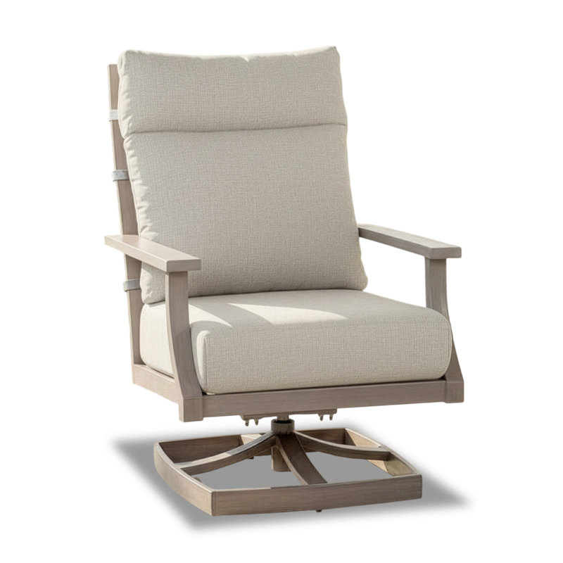 Chaise berçante pivotante à haut dossier Bungalow, Coussin en frêne moulé / structure pavée