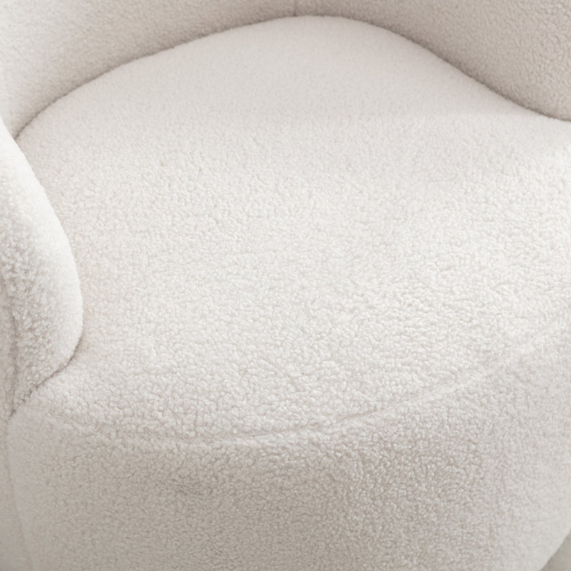Swivel Accent Armchair Barrel Chair With Powder Coating Metal Ring, Ivory Wool, 25.6 " L x 25.6 " W x 27.56 " H