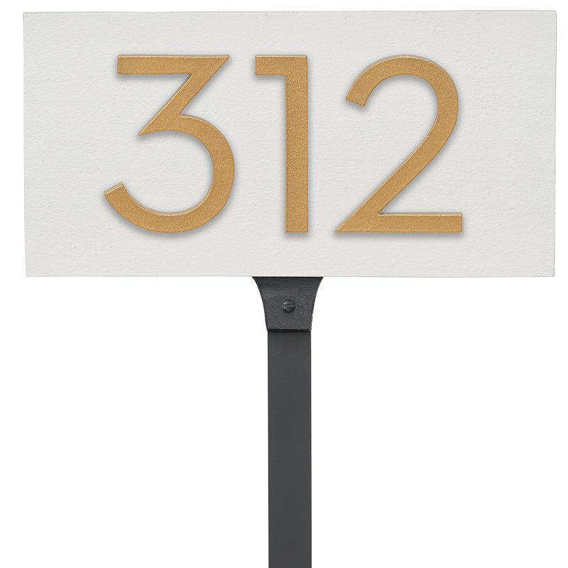 Enseigne d’adresse flottante sur 1 ligne, Blanc, Or