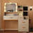 Makeup Vanity Desk with Mirror and Lights,Glass Top Dresser with Charging Station,Vanity Table with Storage and Jewelry Stand,Dressing Table,edroom Makeup Desk for Women,White