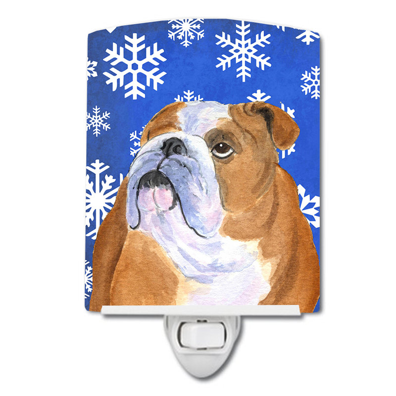 Bulldog English Winter Snowflakes Holiday Ceramic Night Light